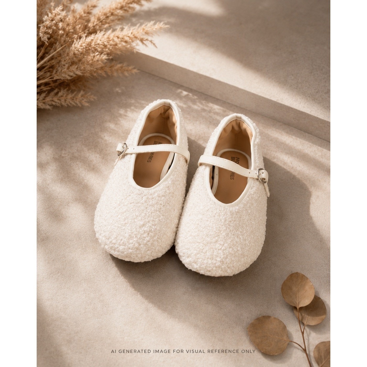 Faux Shearling Mary Jane Flats Size 6.5 White Nwt Soft Teddy Texture